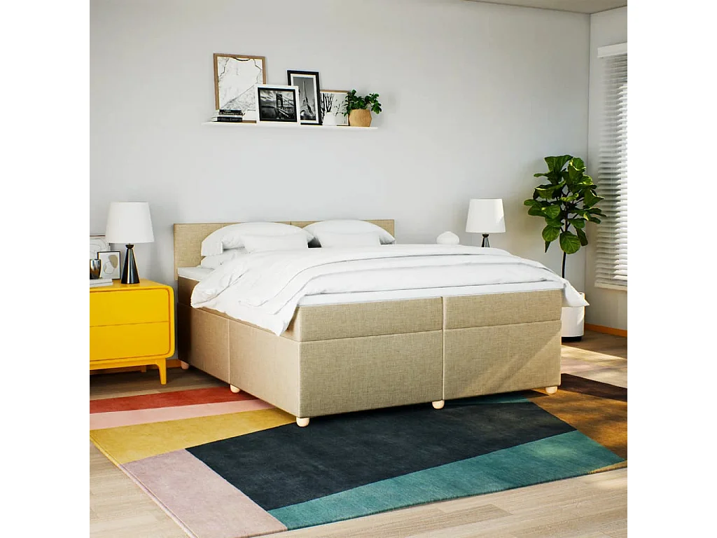 Sommier à lattes de lit avec matelas Crème 200x200 cm Tissu