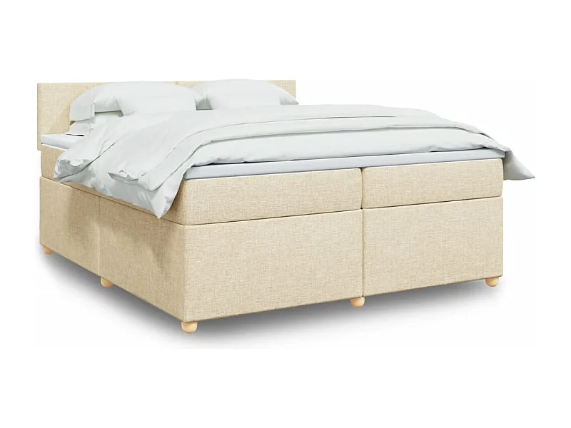 Cama box spring con colchón tela color crema 200x200 cm