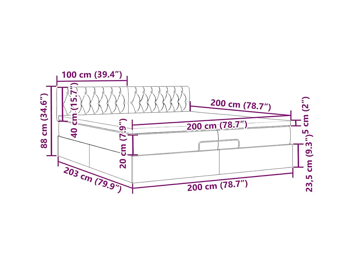 Cadre de lit ottoman avec matelas bleu 200x200 cm tissu