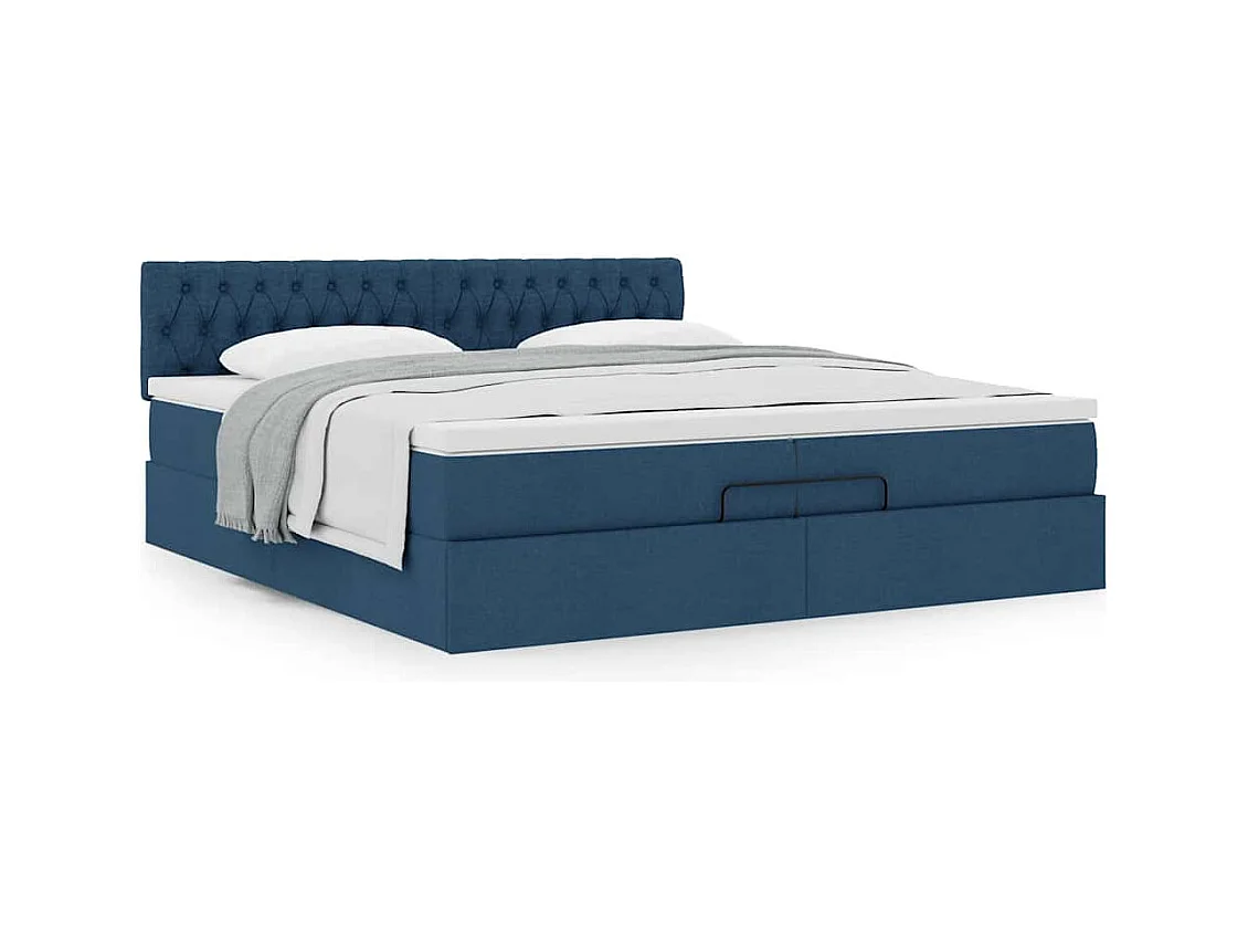 Cadre de lit ottoman avec matelas bleu 200x200 cm tissu