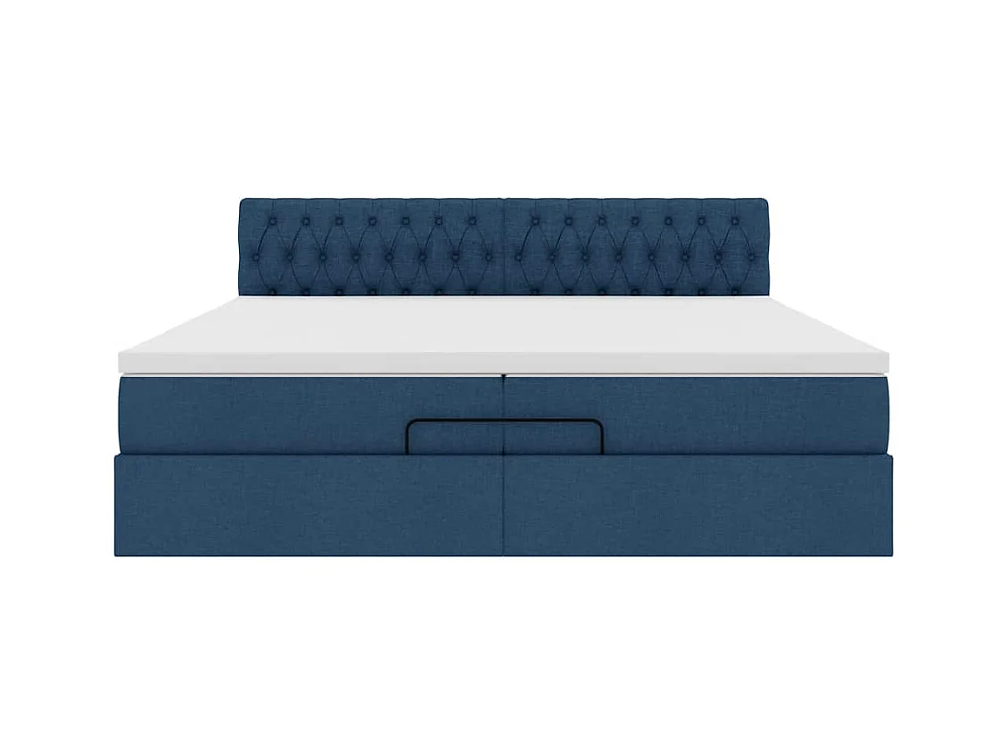 Cadre de lit ottoman avec matelas bleu 200x200 cm tissu