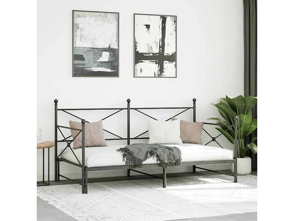 Tagesbett Ausziehbar ohne Matratze Schwarz 107x203 cm Stahl