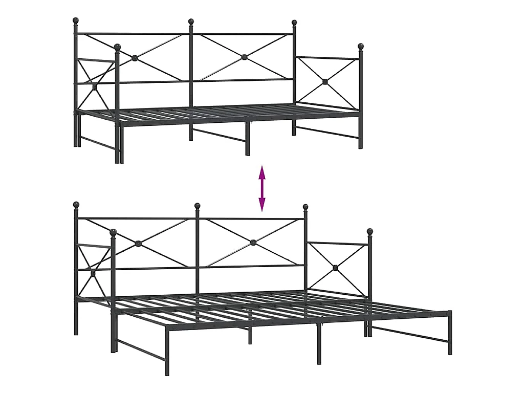 Divano Letto Estraibile senza Materasso Nero 107x203 cm Acciaio