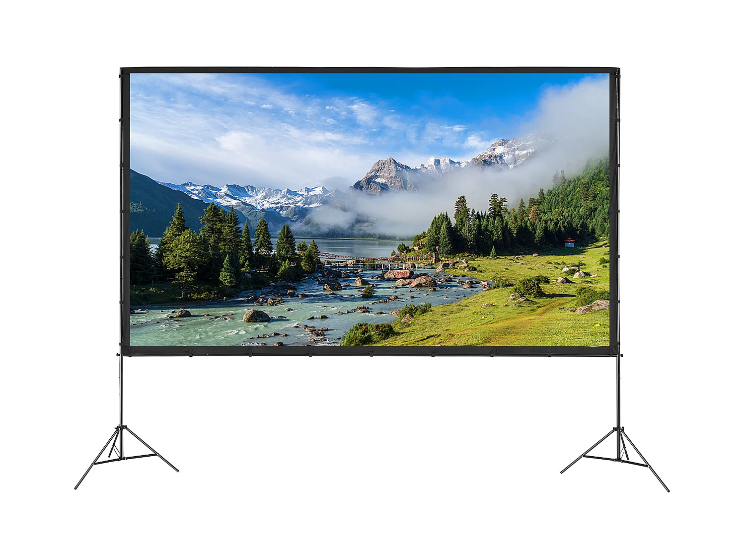 Écran de Projection SucceBuy sur Pied Portable, 381 cm, 16:9 HD Double Face Anti-Plis Grand Angle de Vision, pour Vidéoprojecteurs Cinéma Maison