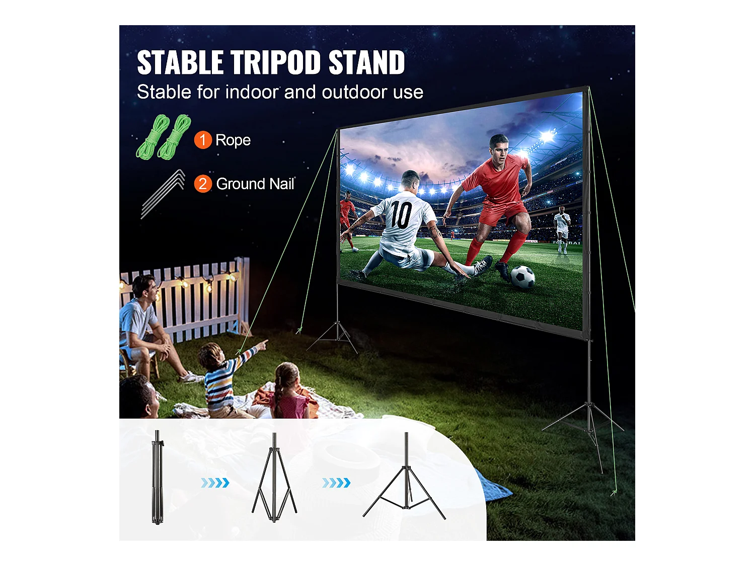 Portabler Projektionsbildschirm SucceBuy mit Ständer, 381 cm, 16:9 HD Doppelseitig Knickfest mit Großem Sichtwinkel, für Heimkino-Projektoren
