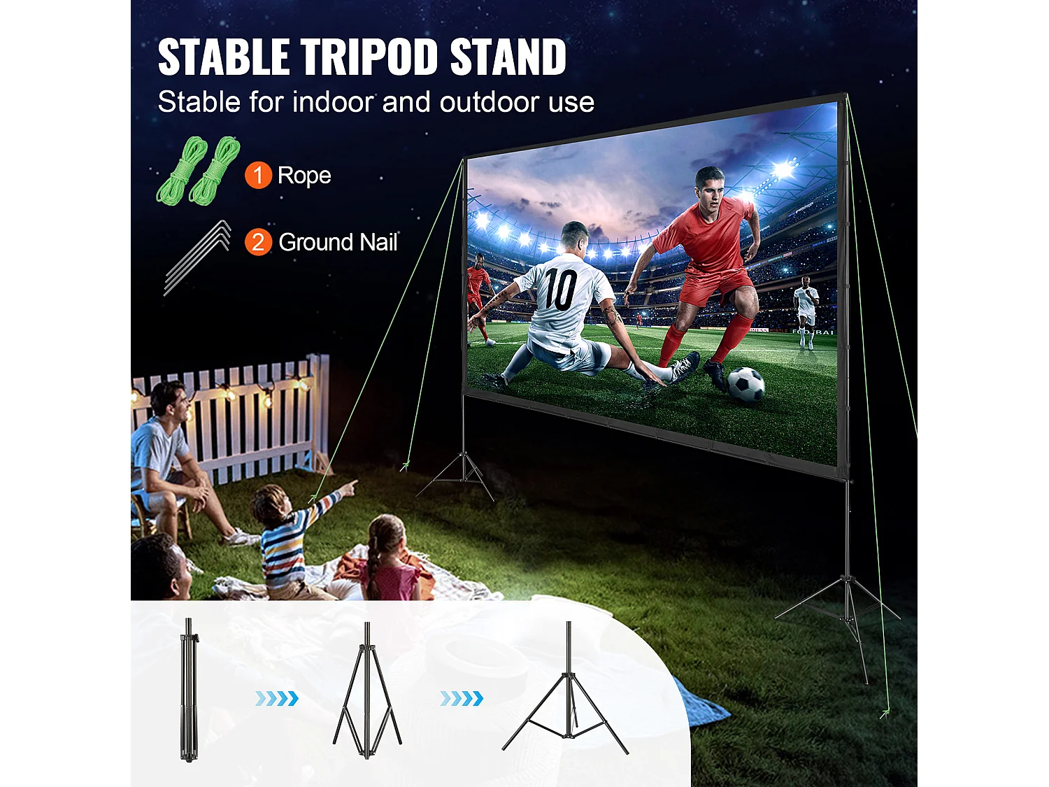 Écran de Projection SucceBuy sur Pied Portable, 381 cm, 16:9 HD Double Face Anti-Plis Grand Angle de Vision, pour Vidéoprojecteurs Cinéma Maison