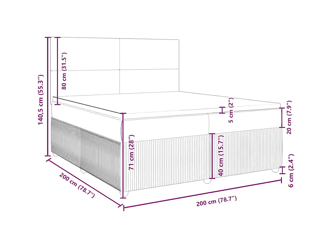 Sommier à lattes de lit avec matelas Gris foncé 200x200cm Tissu
