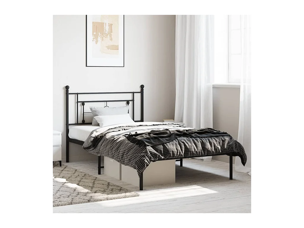 Cadre de lit métal sans matelas avec tête de lit noir 107x203cm