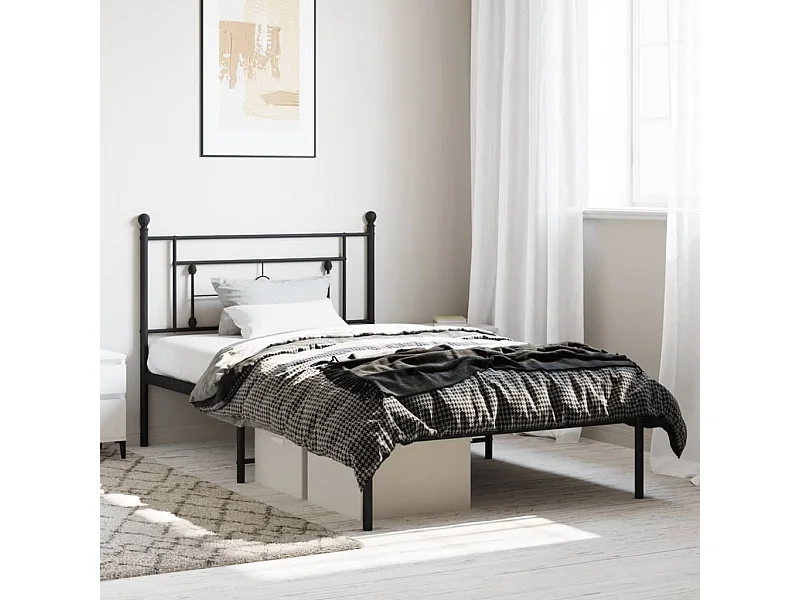 Cadre de lit métal sans matelas avec tête de lit noir 107x203cm
