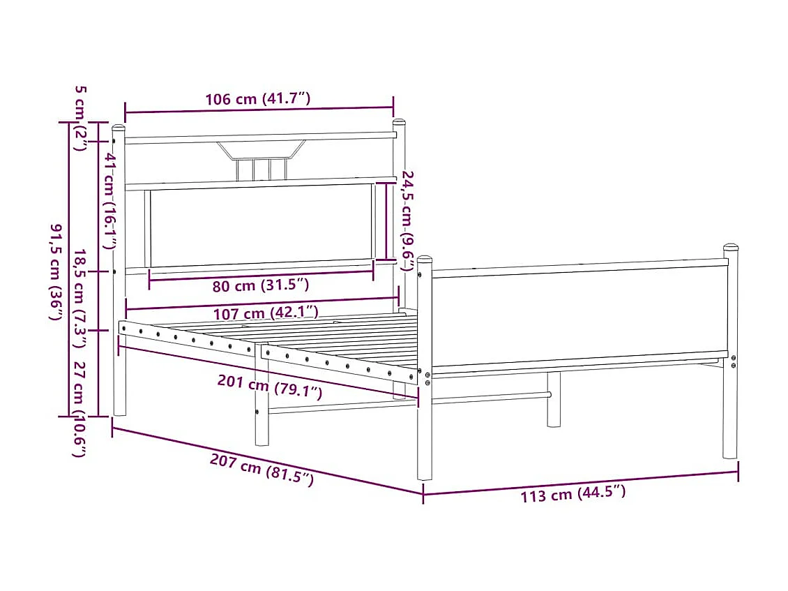Bettgestell ohne Matratze Braun Eichen-Optik 107x203 cm