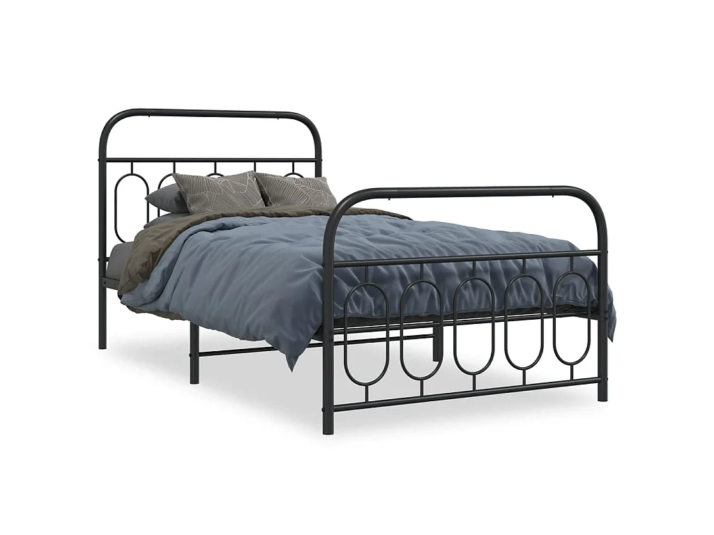 Cadre de lit métal sans matelas avec pied de lit noir 107x203cm