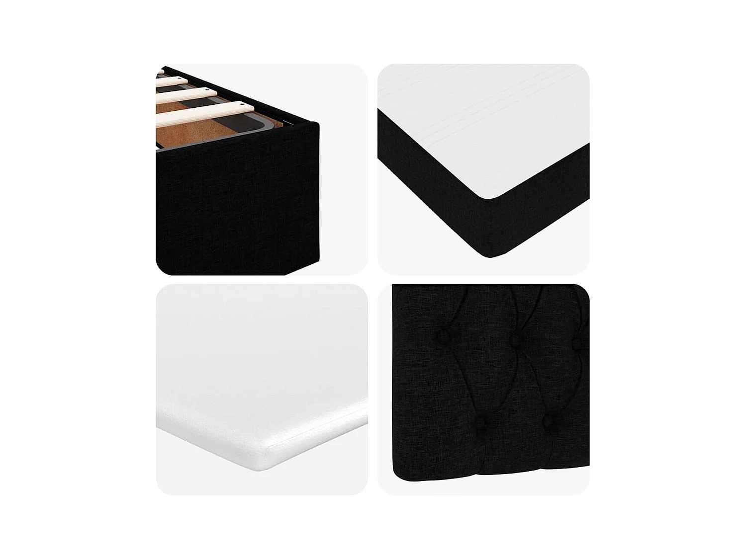 Cadre de lit ottoman avec matelas noir 200x200cm tissu