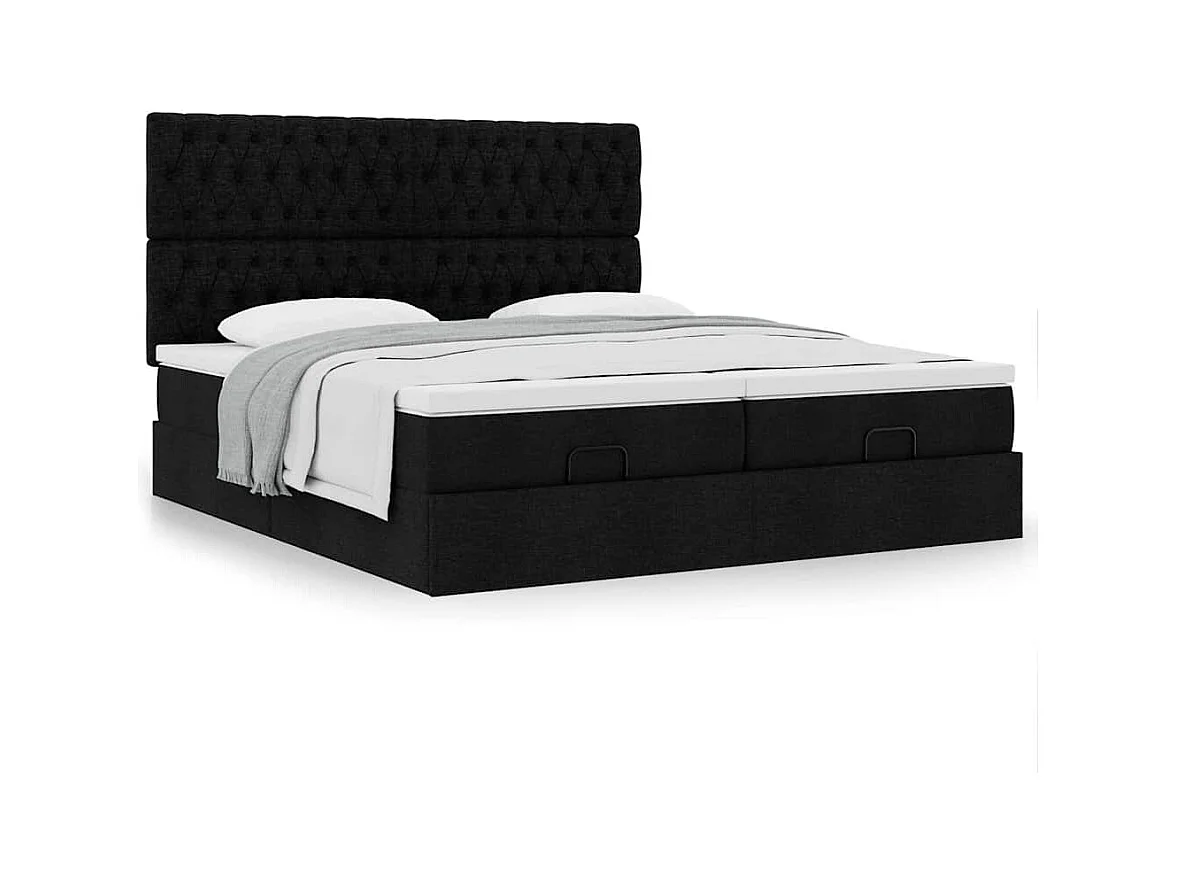 Cadre de lit ottoman avec matelas noir 200x200cm tissu