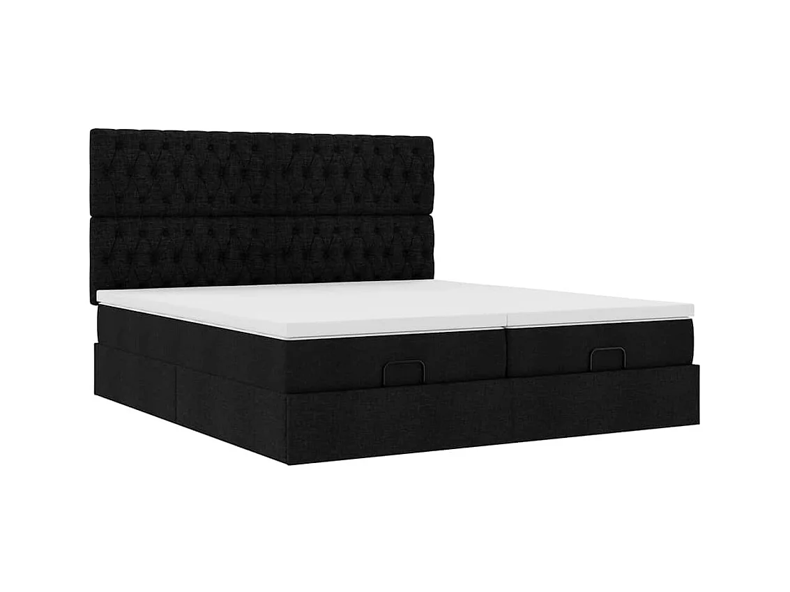 Cadre de lit ottoman avec matelas noir 200x200cm tissu