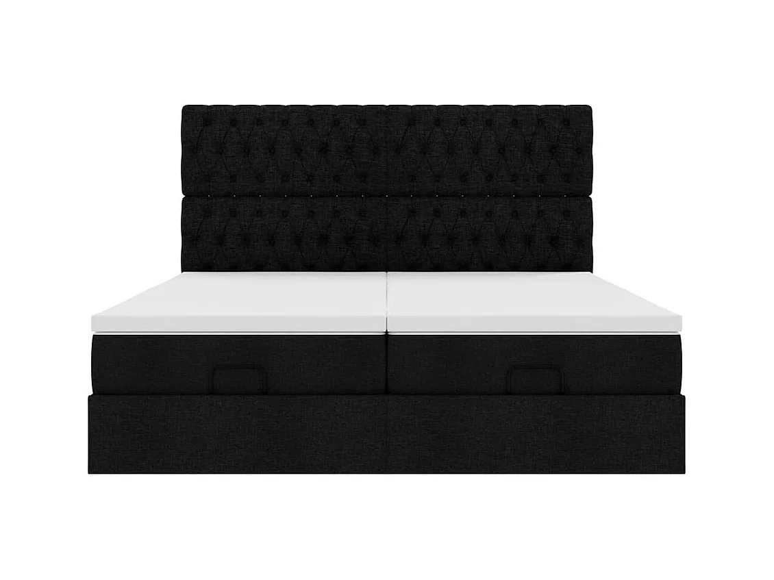 Cadre de lit ottoman avec matelas noir 200x200cm tissu