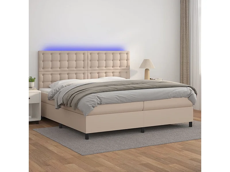 Boxspring met matras en LED kunstleer cappuccinokleur 200x200cm