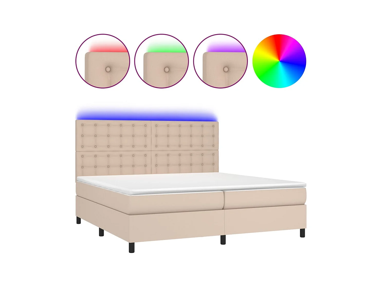 Sommier à lattes de lit avec matelas LED Cappuccino 200x200 cm