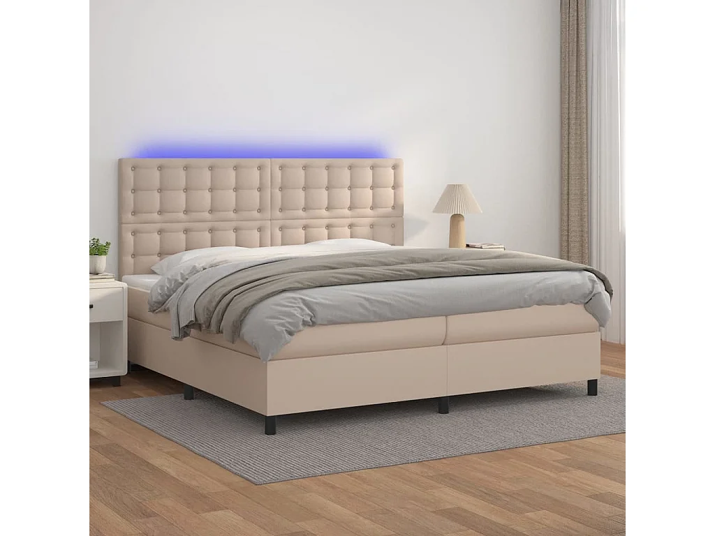 Sommier à lattes de lit avec matelas LED Cappuccino 200x200 cm
