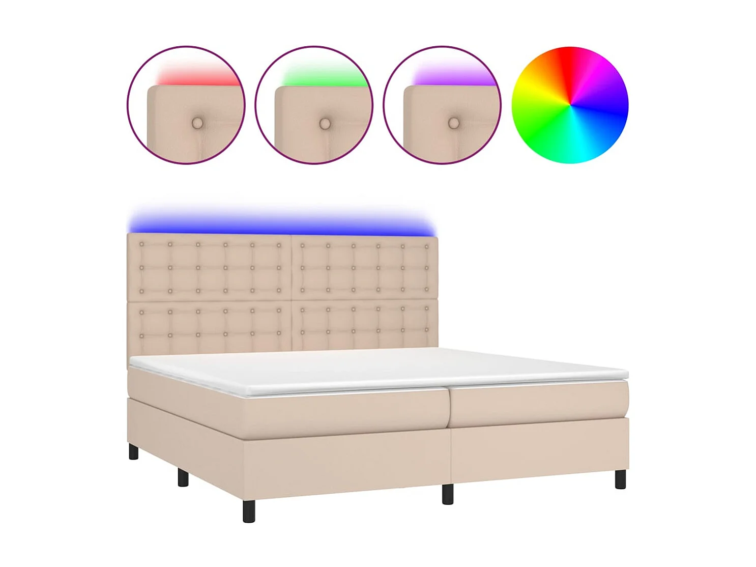 Sommier à lattes de lit avec matelas LED Cappuccino 200x200 cm