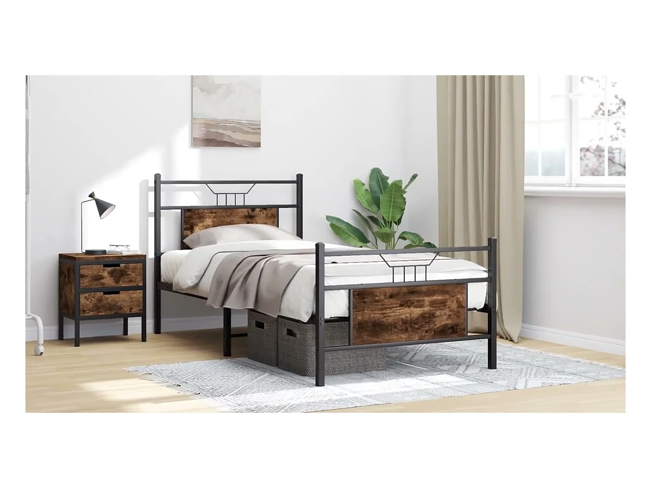 Cadre de lit sans matelas chêne fumé 107x203 cm bois ingénierie