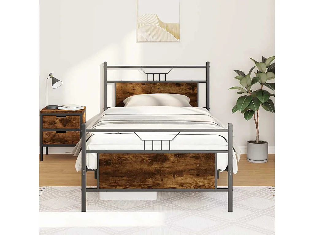 Cadre de lit sans matelas chêne fumé 107x203 cm bois ingénierie