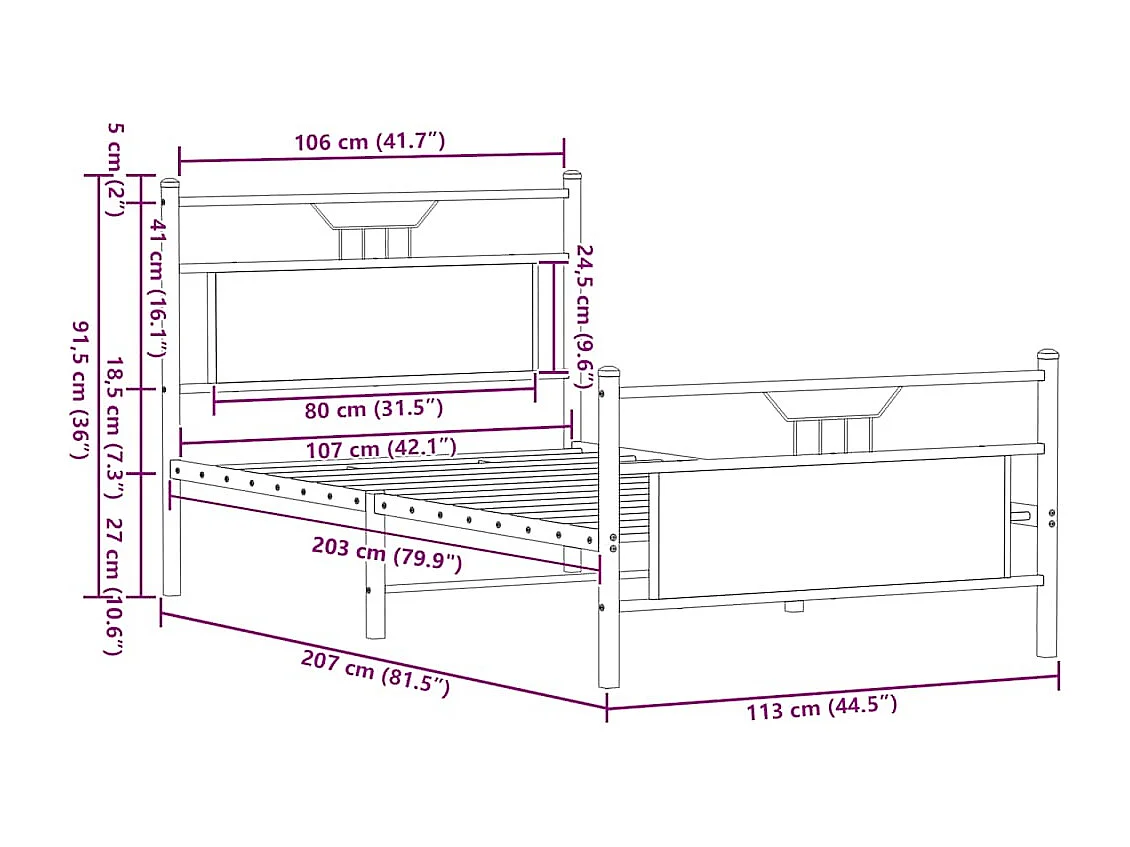 Cadre de lit sans matelas chêne fumé 107x203 cm bois ingénierie