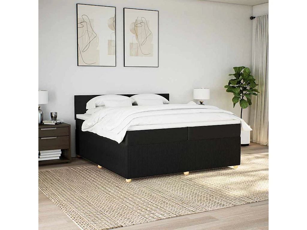Sommier à lattes de lit avec matelas Noir 200x200 cm Tissu