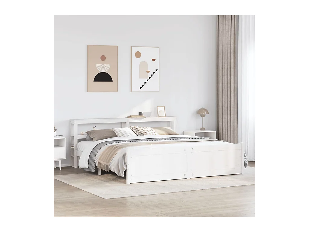Cadre de lit avec tête de lit sans matelas blanc 200x200 cm