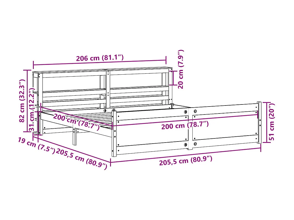 Bettgestell mit Kopfteil ohne Matratze Weiß 200x200 cm