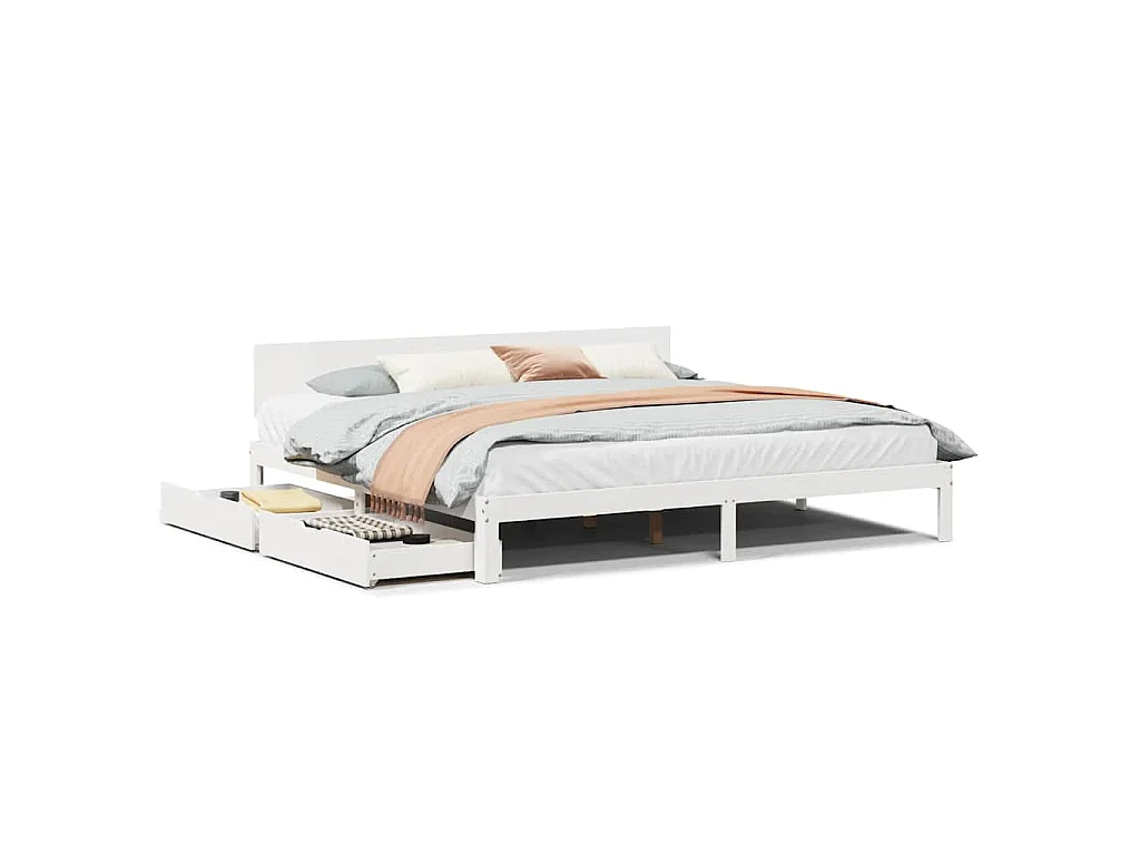 Cadre de lit avec tiroirs sans matelas blanc 200x200 cm