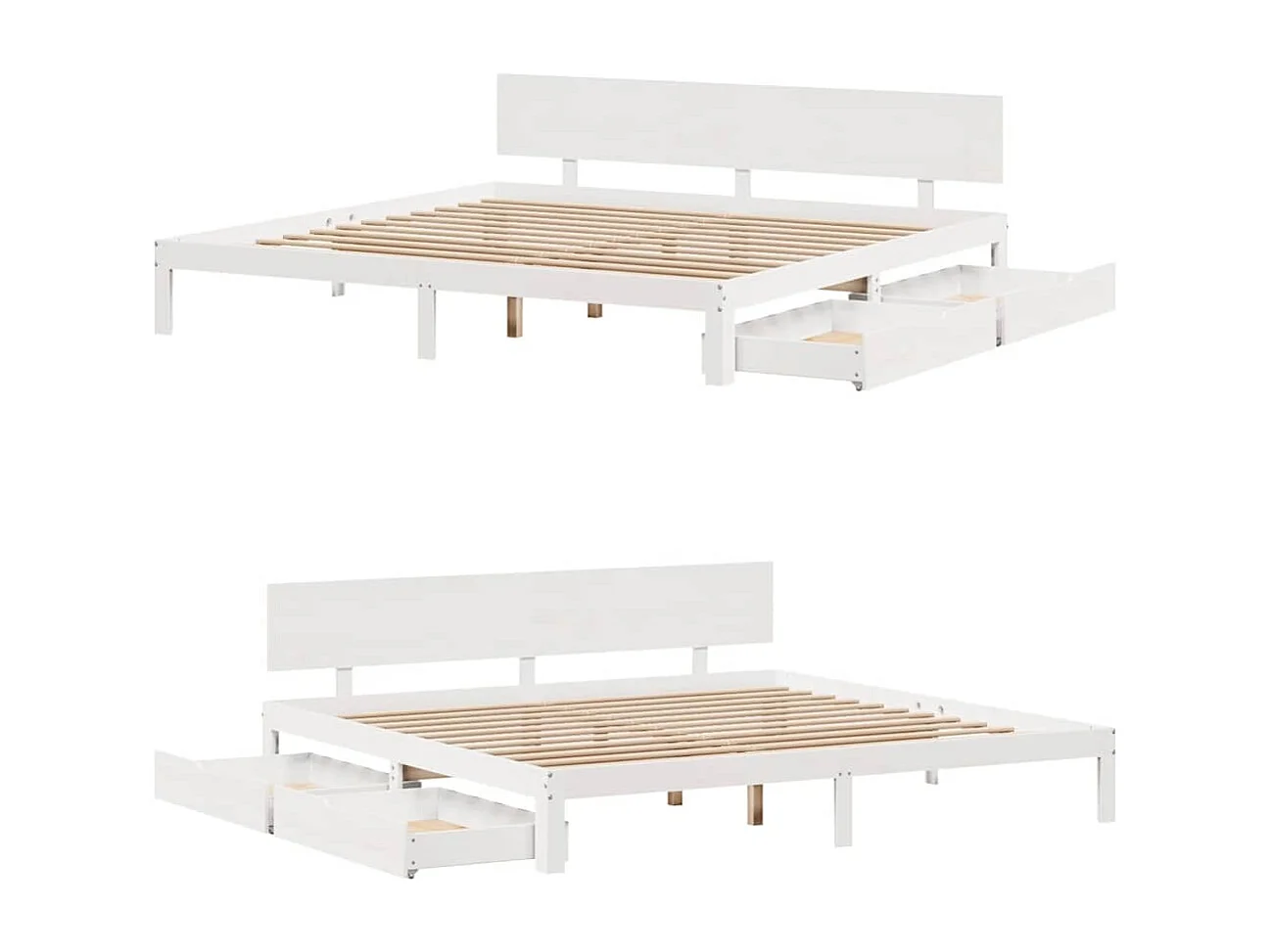 Cadre de lit avec tiroirs sans matelas blanc 200x200 cm