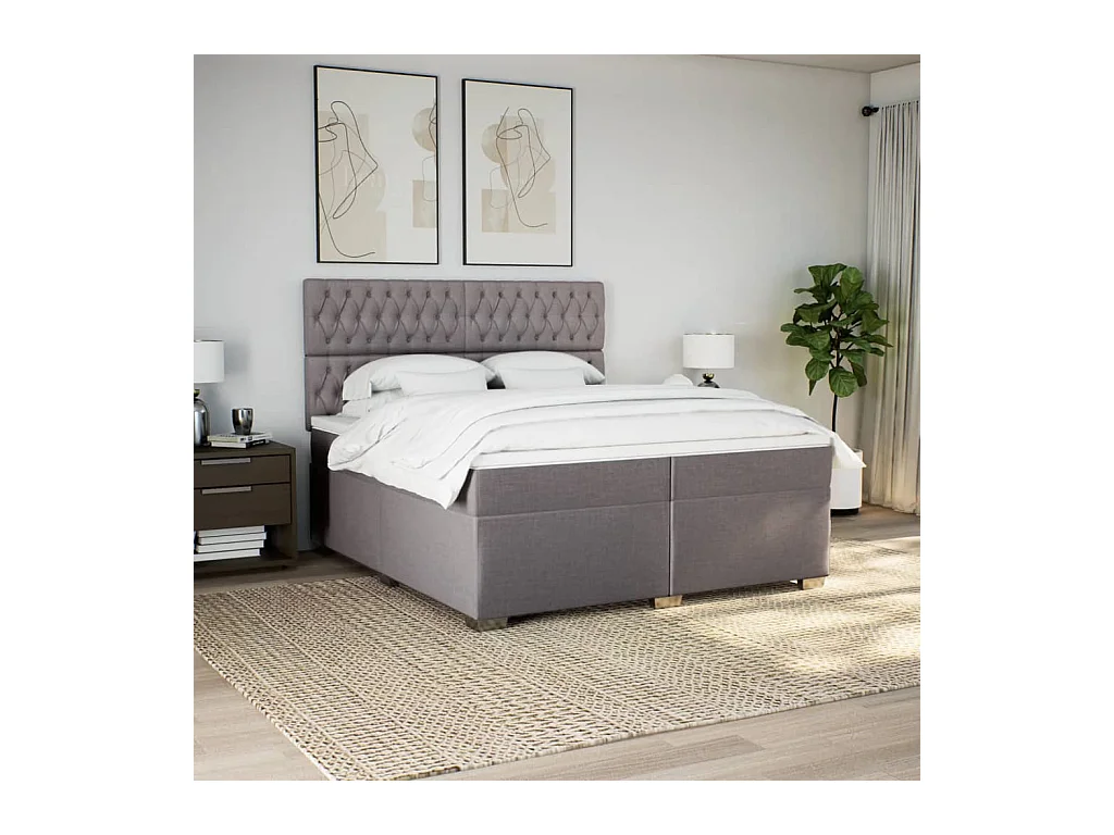 Sommier à lattes de lit avec matelas Taupe 200x200 cm Tissu