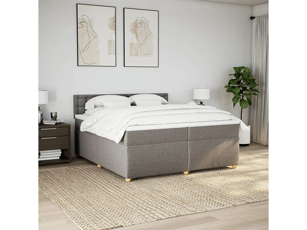 Cama com molas/colchão 200x200 cm tecido castanho-acinzentado