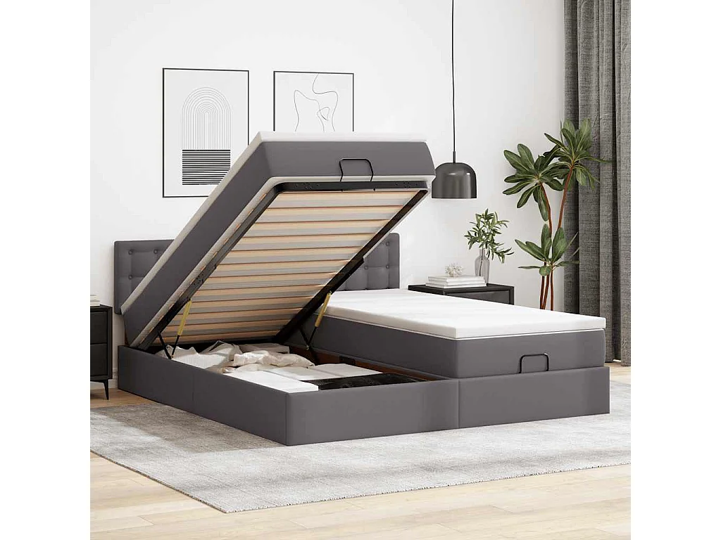 Ottoman bed met matrassen 200x200cm kunstleer grijs