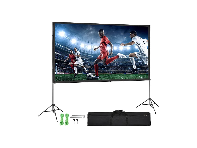 Portabler Projektionsbildschirm SucceBuy mit Ständer, 305 cm, 16:9 HD Doppelseitig Knickfest mit Großem Sichtwinkel, für Heimkino-Projektoren