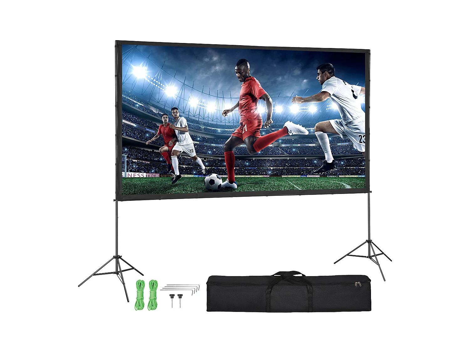 Écran de Projection SucceBuy sur Pied Portable, 305 cm, 16:9 HD Double Face Anti-Plis Grand Angle de Vision, pour Vidéoprojecteurs Cinéma Maison