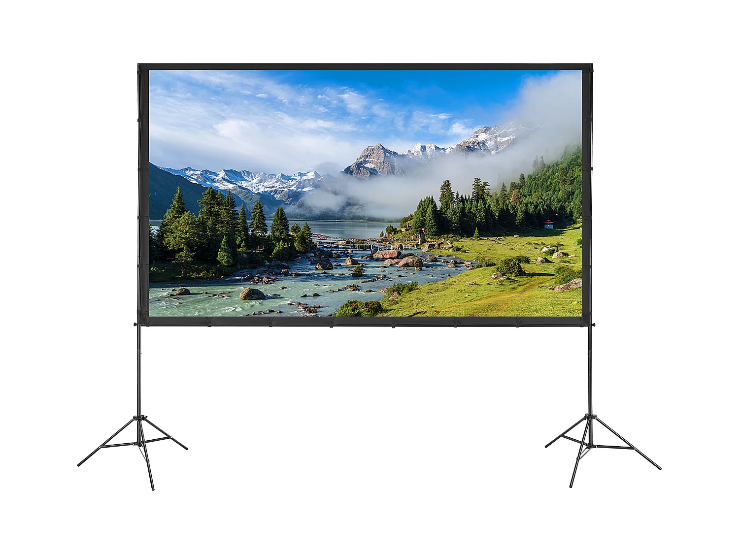 Écran de Projection SucceBuy sur Pied Portable, 305 cm, 16:9 HD Double Face Anti-Plis Grand Angle de Vision, pour Vidéoprojecteurs Cinéma Maison