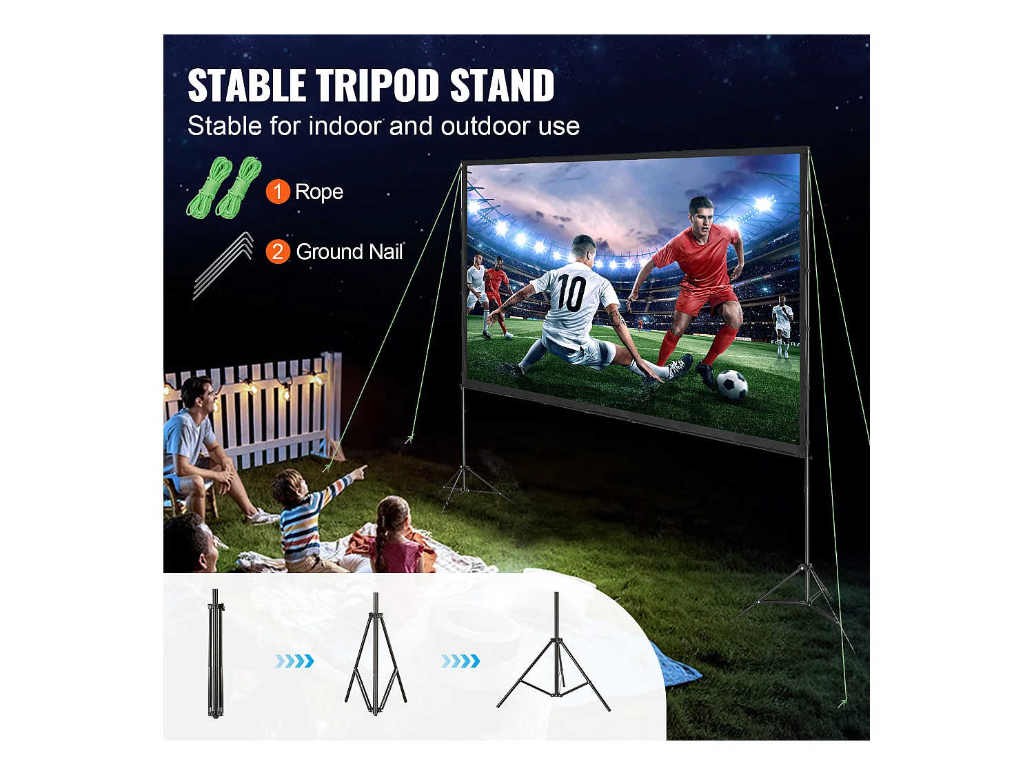 Écran de Projection SucceBuy sur Pied Portable, 305 cm, 16:9 HD Double Face Anti-Plis Grand Angle de Vision, pour Vidéoprojecteurs Cinéma Maison