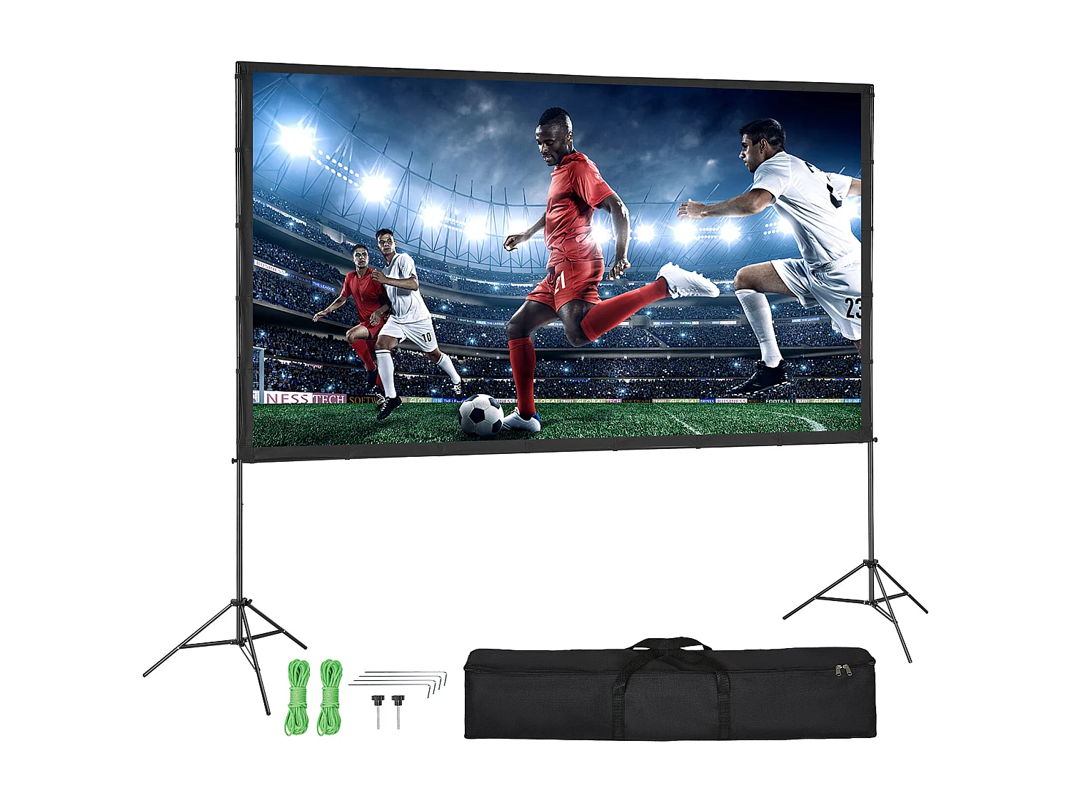Écran de Projection SucceBuy sur Pied Portable, 305 cm, 16:9 HD Double Face Anti-Plis Grand Angle de Vision, pour Vidéoprojecteurs Cinéma Maison