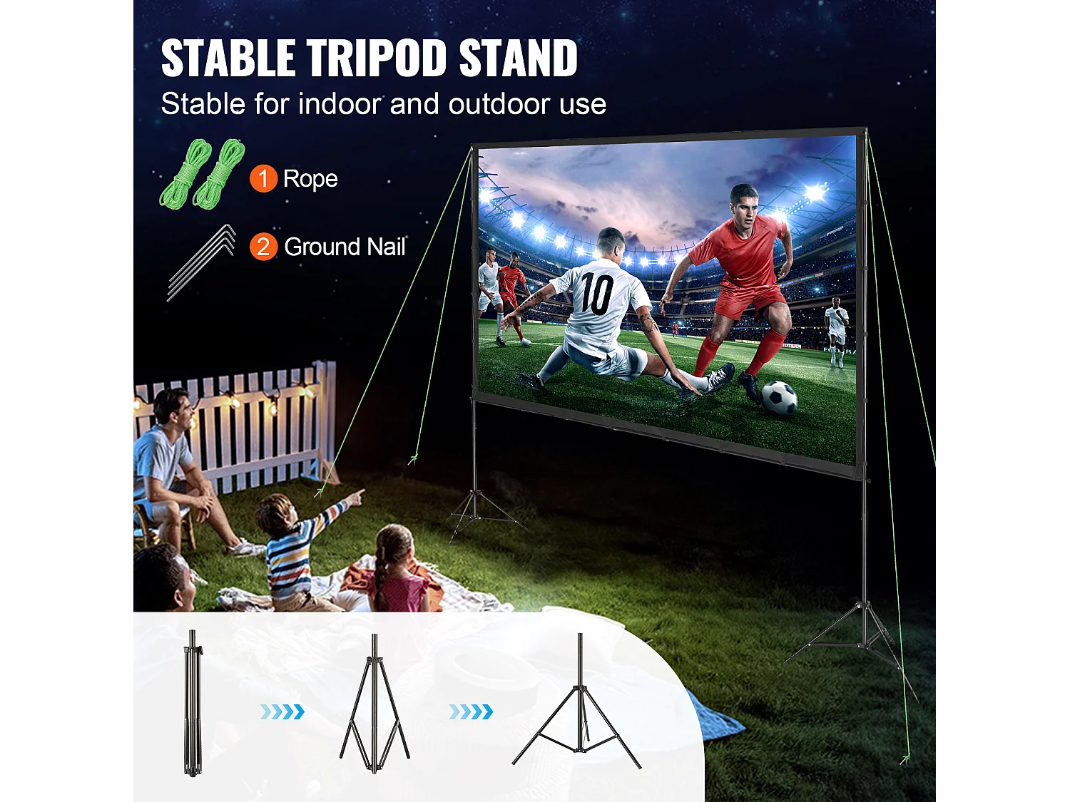 Écran de Projection SucceBuy sur Pied Portable, 305 cm, 16:9 HD Double Face Anti-Plis Grand Angle de Vision, pour Vidéoprojecteurs Cinéma Maison