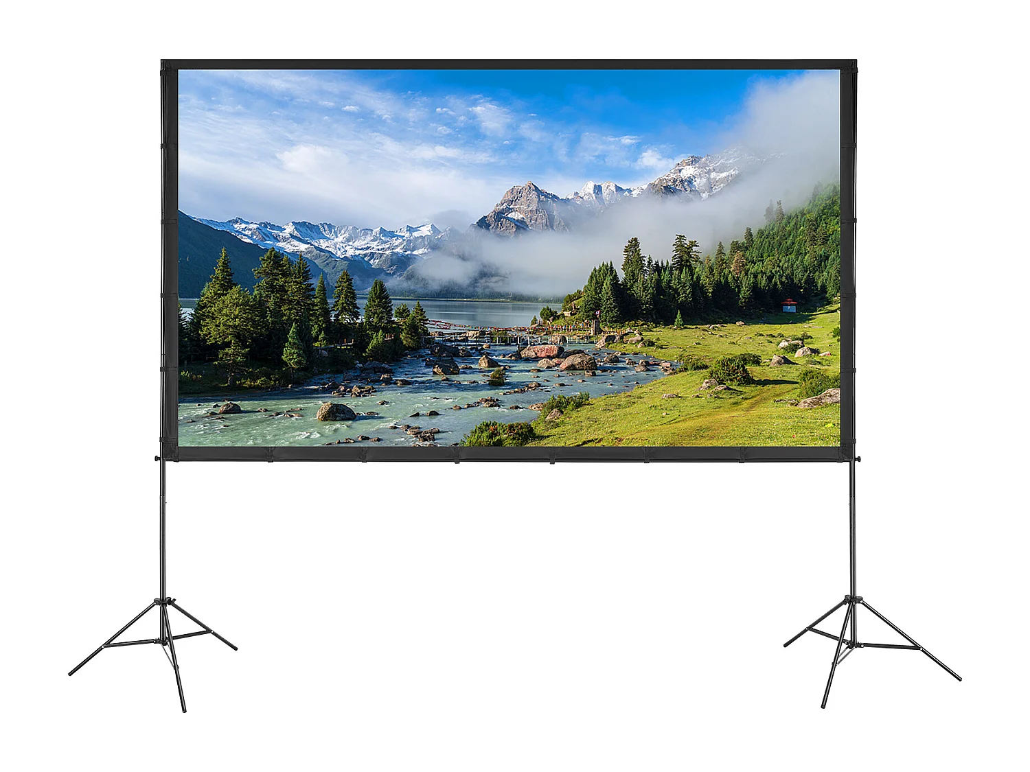 Écran de Projection SucceBuy sur Pied Portable, 305 cm, 16:9 HD Double Face Anti-Plis Grand Angle de Vision, pour Vidéoprojecteurs Cinéma Maison