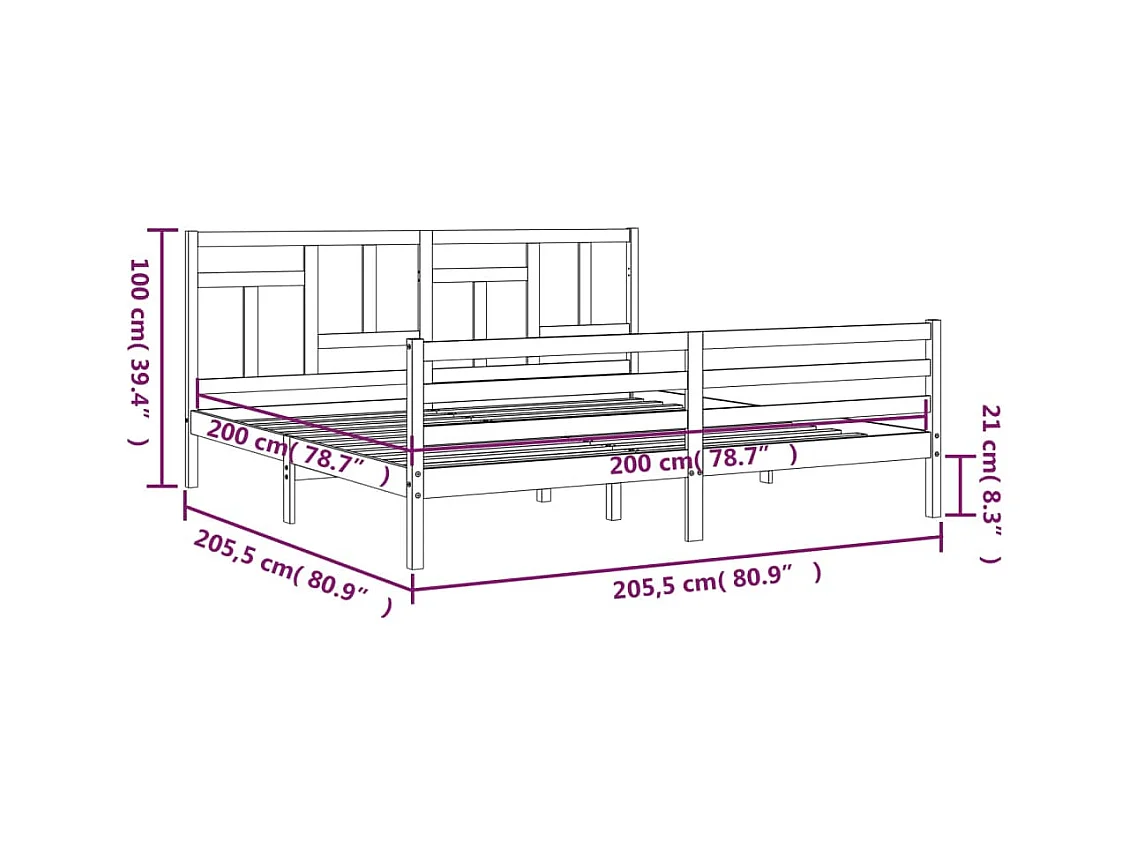 Cadre de lit sans matelas blanc 200x200 cm bois massif