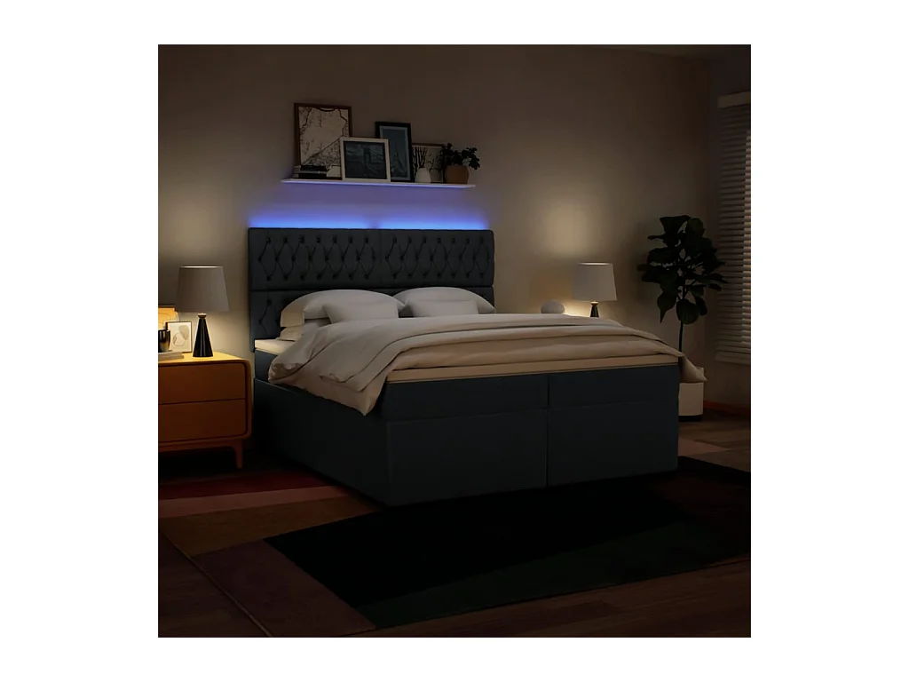 Sommier à lattes de lit avec matelas Bleu 200x200 cm Tissu