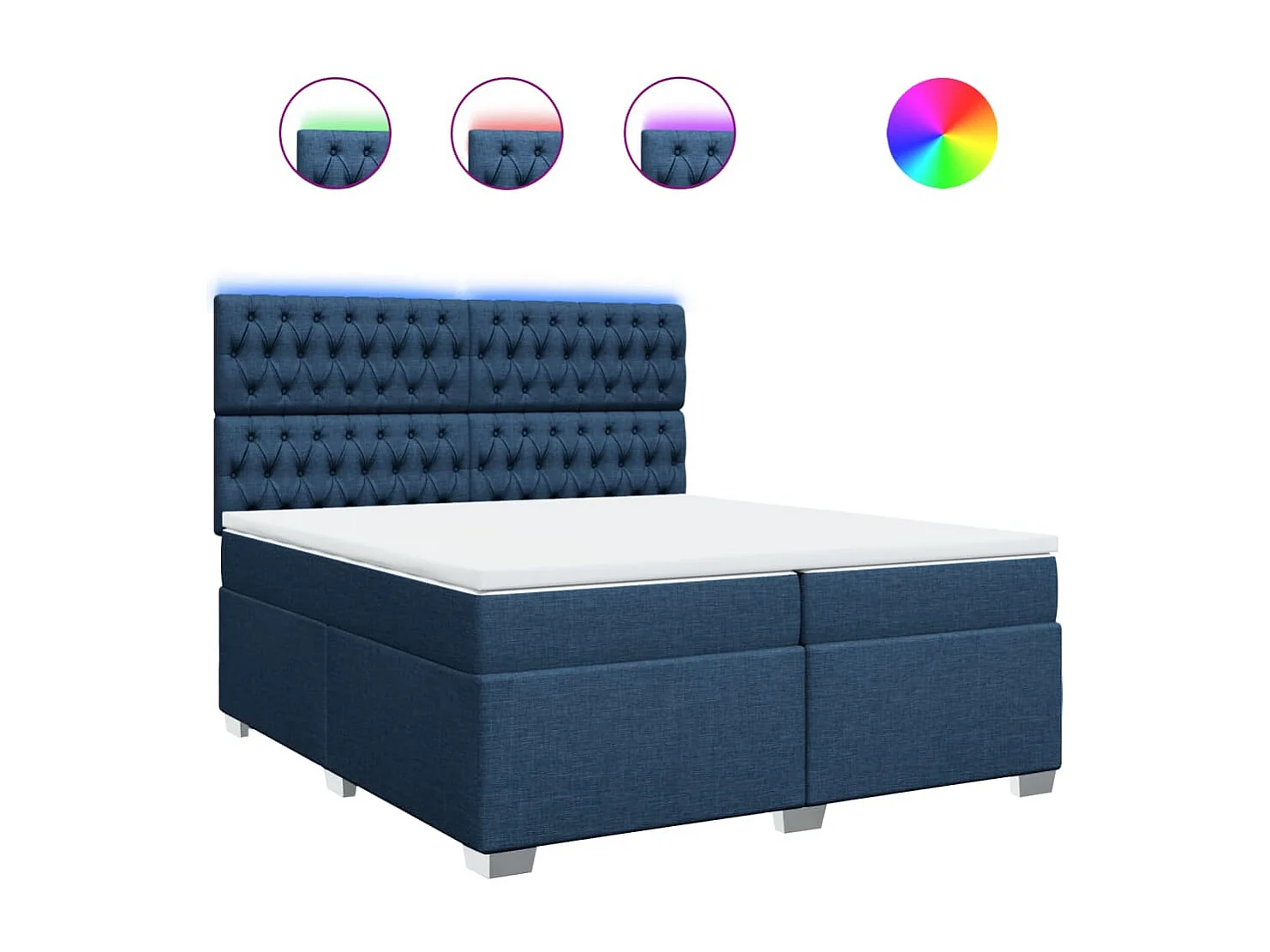 Cama box spring con colchón tela azul 200x200 cm