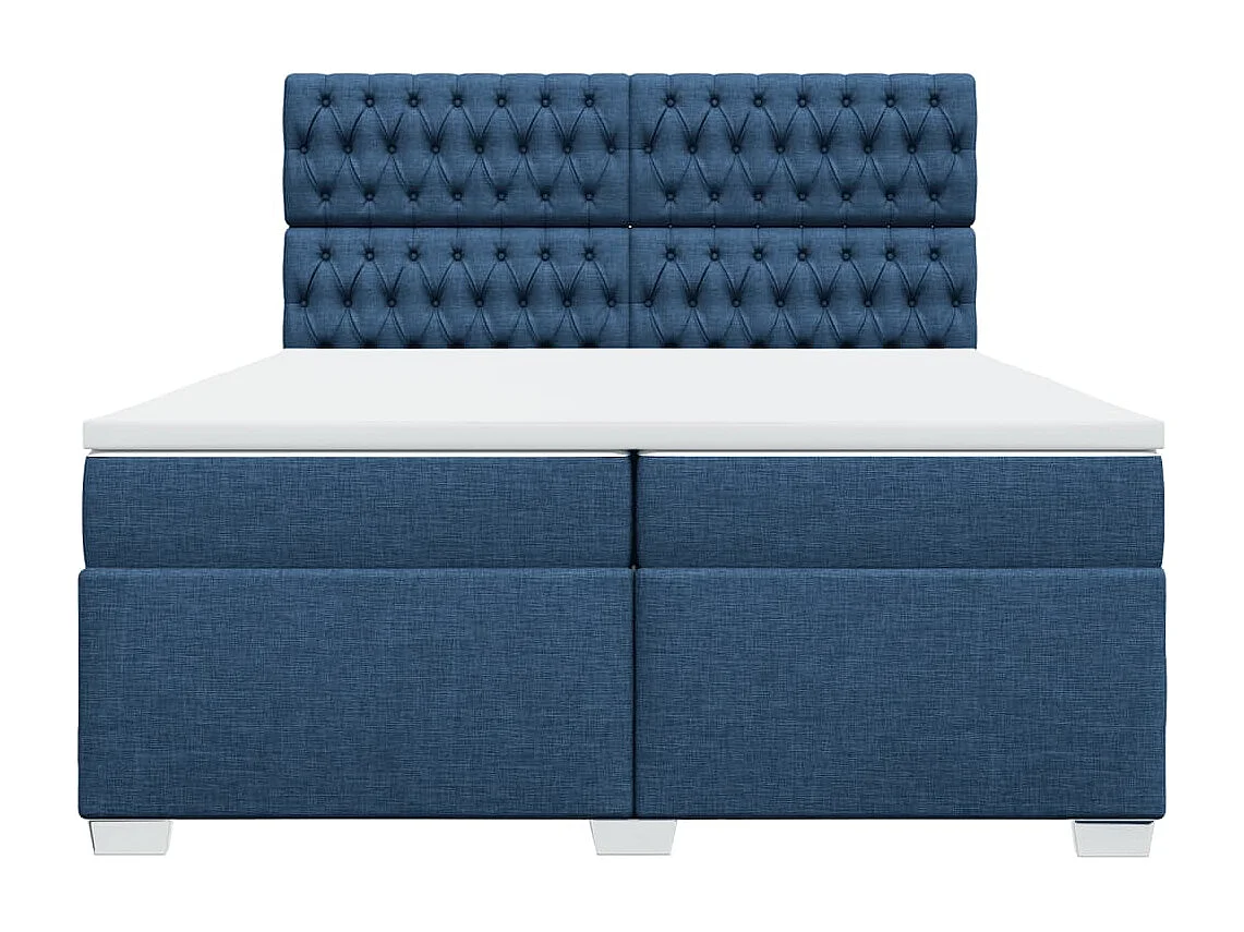 Cama box spring con colchón tela azul 200x200 cm