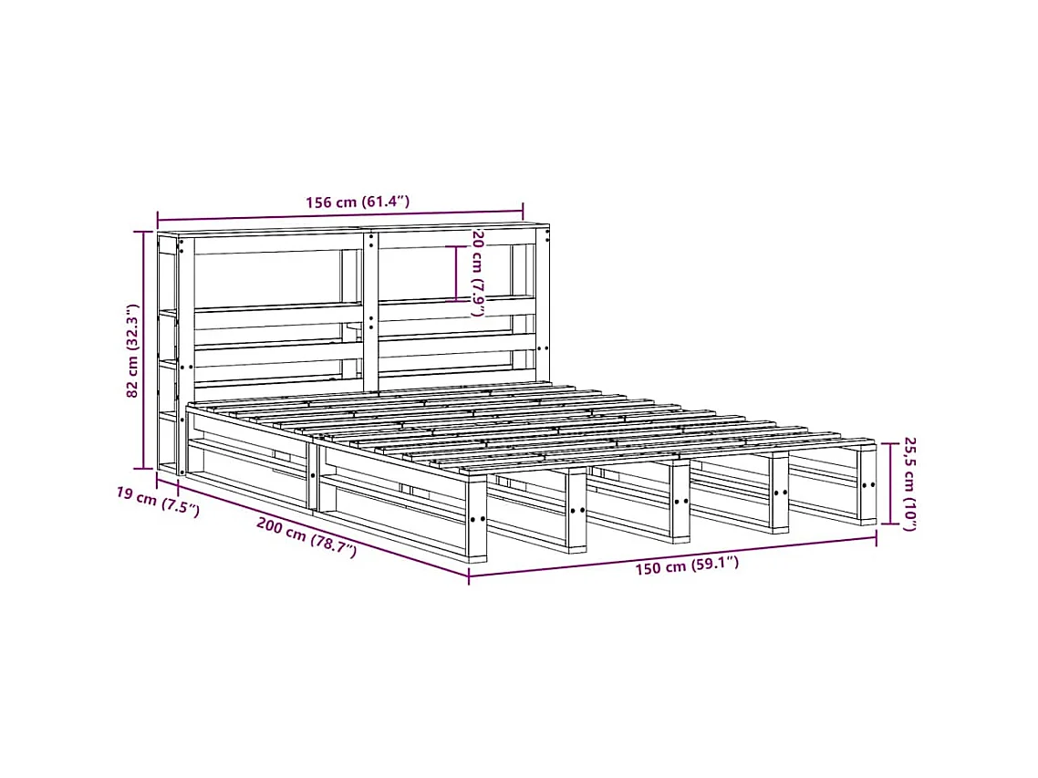 Cadre de lit sans matelas cire marron 150x200cm bois pin massif