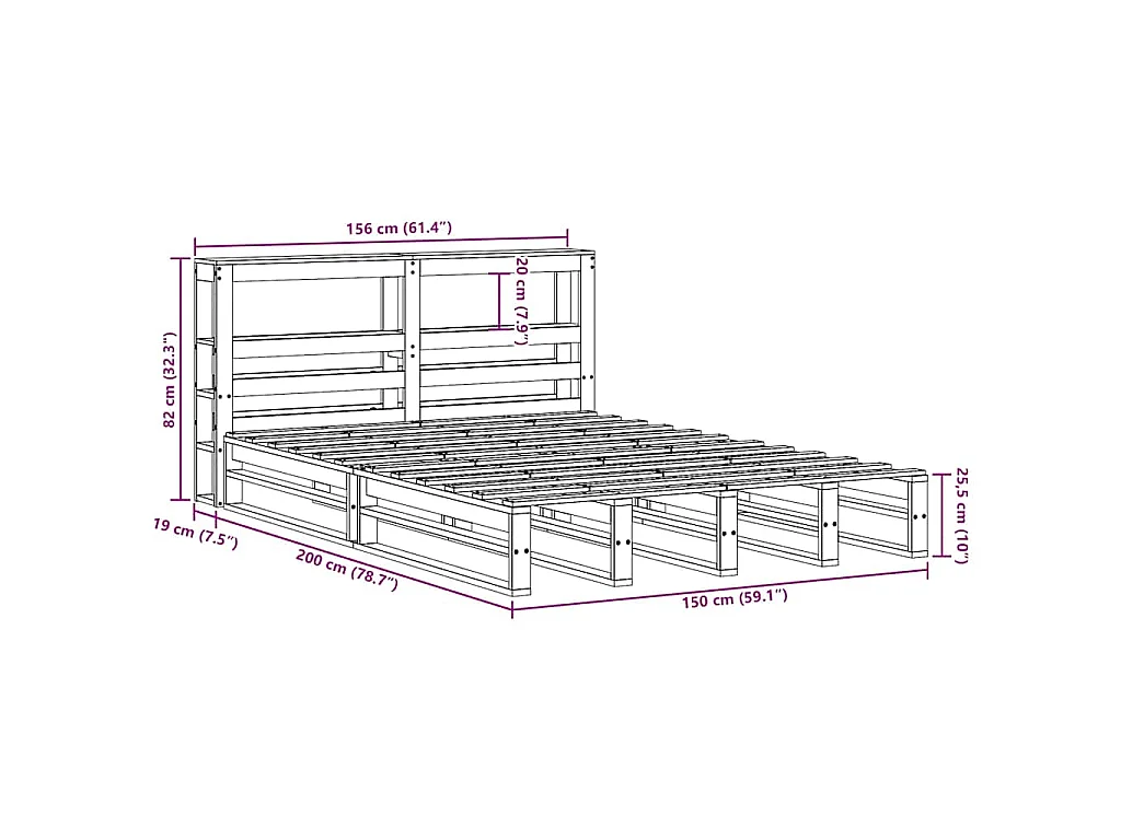 Giroletto con Testiera Marrone Cera 150x200 cm Massello Pino