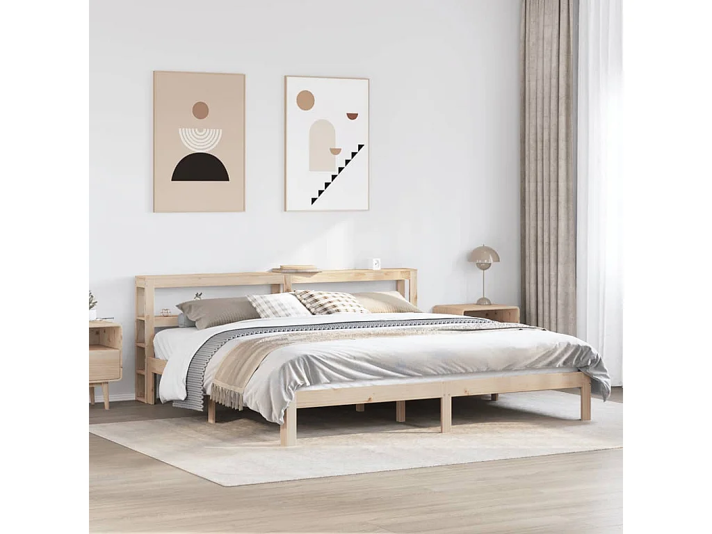 Bedframe met hoofdbord massief grenenhout 200x200 cm