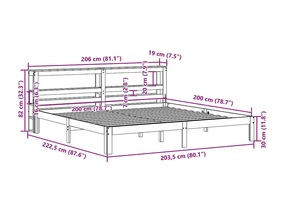 Bedframe met hoofdbord massief grenenhout 200x200 cm