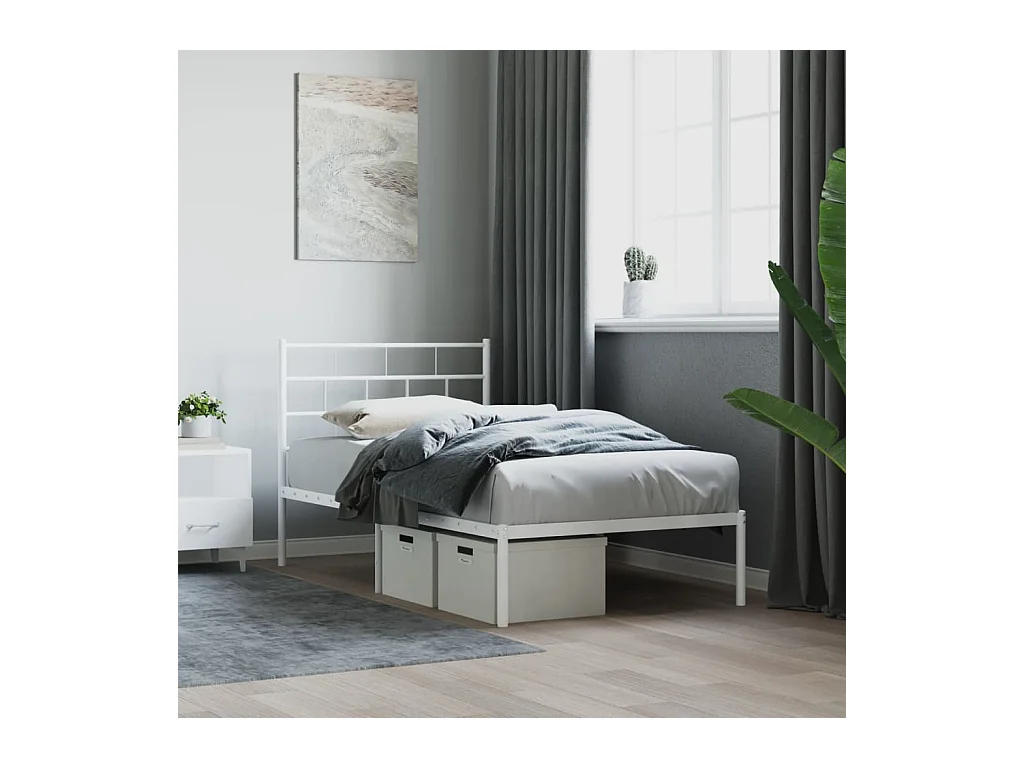 Cadre de lit métal sans matelas et tête de lit blanc 107x203 cm